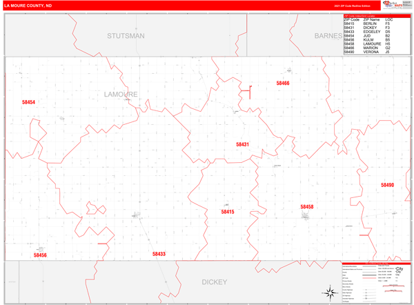 La Moure County, ND Zip Code Map